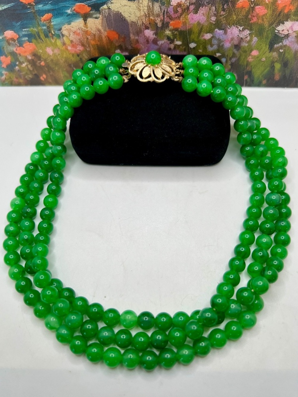 Triple Strand Green Bead Necklace FINAL MARKDOWN